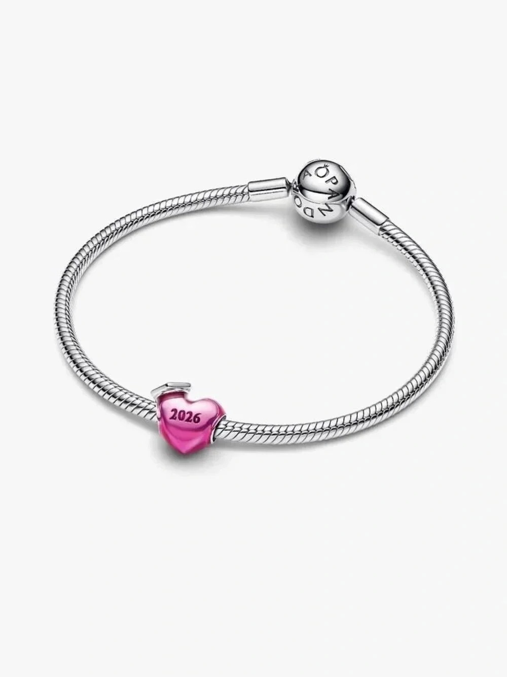 Pandora Silver Snake Chain Bracelet with Pink Heart 2026 Charm